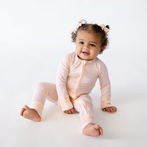 BumBunny Bamboo Convertible Footed Romper in Vanilla - Soft Pink Color